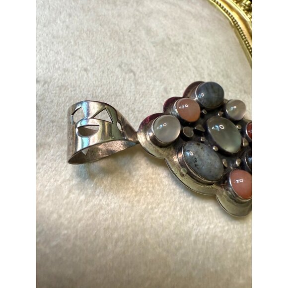 JAY KING 925 Sterling Silver Multistone Pendant 3x2 Inches Vintage - Picture 4 of 7